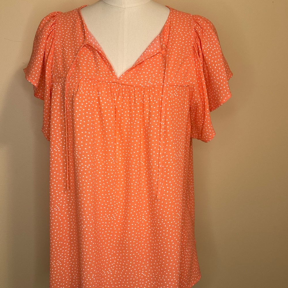 LOFT Orange Polka Dot Blouse
